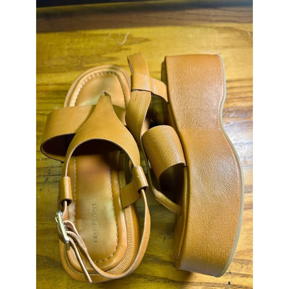Free People Holt Flatform Sandals Wmn 8.5 brown Leather Slingback Wedge boho